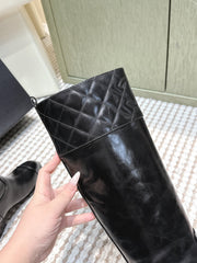 CHANEL 25S HIGH-CALF COWBOY BOOTS IN BLACK CALFSKIN DIAMOND-QUILTED