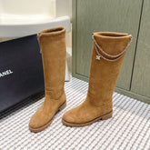 CHANEL 25S KNEE-HIGH BOOTS IN CARAMEL SUEDE GOLD HARDWARE