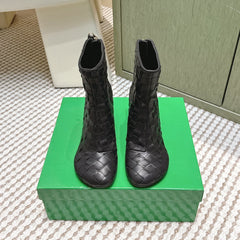 BOTTEGA VENETA 26S INTRECCIATO BOOTS 70 MM IN BLACK LAMBSKIN
