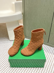 BOTTEGA VENETA 26S INTRECCIATO BOOTS 70 MM IN BROWN SUEDE