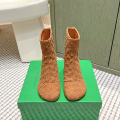 BOTTEGA VENETA 26S INTRECCIATO BOOTS 70 MM IN BROWN SUEDE