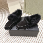 CHANEL 25S LOAFERS MOCCASIN IN BLACK SUEDE WITH MINK FUR LINING