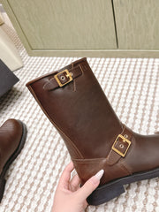 CHANEL 25S CALF-HIGH CHELSEA BOOTS IN BROWN CALFSKIN GOLD HARDWARE
