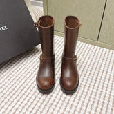 CHANEL 25S CALF-HIGH CHELSEA BOOTS IN BROWN CALFSKIN GOLD HARDWARE