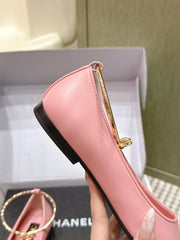 CHANEL 25S BALLERINA SHOES IN PINK AND BLACK CALFSKIN GOLD HARDWARE
