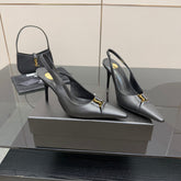 YSL 25S SLINGBACK HIGH HEELS 90 MM IN BLACK SMOOTH LAMBSKIN WITH GOLD HARDWARE STYLE 3