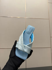 BOTTEGA VENETA 26S SANDALS IN LIGHT BLUE CALFSKIN AND RAFFIA