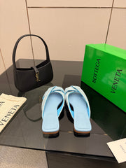 BOTTEGA VENETA 26S SANDALS IN LIGHT BLUE CALFSKIN AND RAFFIA