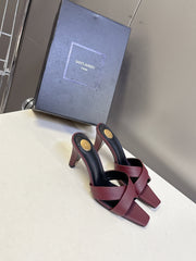 YSL 25S JILL MULES 75MM IN MAHOGANY RED SMOOTH CALFSKIN