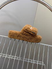BALENCIAGA 25S SLIPPERS IN BROWN FAUX SHEARLING