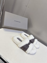 BALENCIAGA 25S SLIPPERS IN MUTED PURPLE GRAY SUEDE AND WHITE WOOL