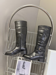 DIOR 25S BROWN HIGH BOOTS IN BLACK LAMBSKIN