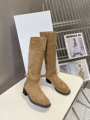 DIOR 25S BROWN HIGH BOOTS IN BEIGE SUEDE