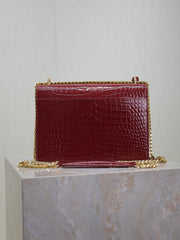 YSL 25S SUNSET MEDIUM 22 IN CRIMSON RED CROCODILE-EMBOSSED CALFSKIN GOLD HARDWRE