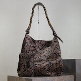 YSL 25S AMALIA 50 IN NAVY MULTICOLOR SILK TWILL GOLD HARDWRE