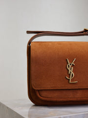YSL 25S NIKI SATCHEL 22 IN DARK CARAMEL SUEDE GOLD HARDWRE