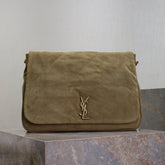 YSL 25S LARGE JAMIE 43 IN MUTED KHAKI SUEDE GOLD HARDWRE