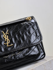 YSL 25S NIKI MM BAG 28 IN BLACK GLOSSY CALFSKIN GOLD HARDWRE