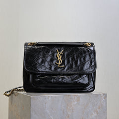 YSL 25S NIKI MM BAG 28 IN BLACK GLOSSY CALFSKIN GOLD HARDWRE