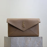 YSL 25S CASSANDRE LARGE ENVELOPE POUCH 29 IN DARK TAUPE CALFSKIN GOLD HARDWRE