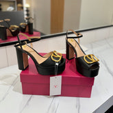 VLTN HIGH SANDAL 25S 115 MM IN BLACK LAMBSKIN WITH GOLD HARDWARE