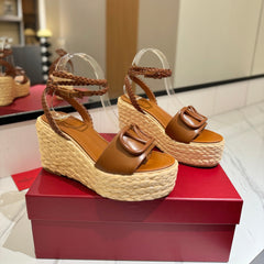 VLTN ESPADRILLE WEDGE SANDALS 25S 90 MM IN BROWN LAMBSKIN STYLE 11