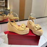 VLTN ESPADRILLE WEDGE SANDALS 25S 90 MM IN GOLDEN BEIGE LAMBSKIN STYLE 9