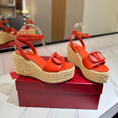 VLTN ESPADRILLE WEDGE SANDALS 25S 90 MM IN ORANGE LAMBSKIN STYLE 8
