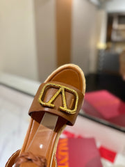 VLTN ESPADRILLE WEDGE SANDALS 25S 90 MM IN BROWN LAMBSKIN STYLE 4