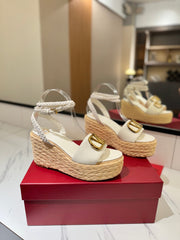 VLTN ESPADRILLE WEDGE SANDALS 25S 90 MM IN WHITE LAMBSKIN STYLE 3