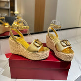 VLTN ESPADRILLE WEDGE SANDALS 25S 90 MM IN GOLD LAMBSKIN STYLE 1