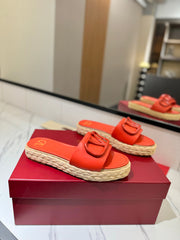VLTN ESPADRILLE SLIDES 25S IN ORANGE LAMBSKIN STYLE 6