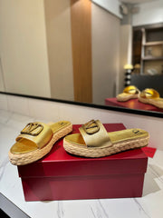 VLTN ESPADRILLE SLIDES 25S IN GOLD LAMBSKIN STYLE 1