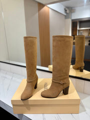 VALENTINO 25S GARAVANI PATTIE KNEE-HIGH BOOTS 80 MM IN LIGHT BROWN SUEDE