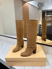 VALENTINO 25S GARAVANI PATTIE KNEE-HIGH BOOTS 80 MM IN LIGHT BROWN SUEDE