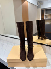 VALENTINO 25S GARAVANI PATTIE KNEE-HIGH BOOTS 80 MM IN DARK BROWN SUEDE