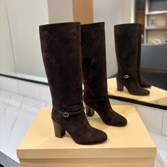 VALENTINO 25S GARAVANI PATTIE KNEE-HIGH BOOTS 80 MM IN DARK BROWN SUEDE