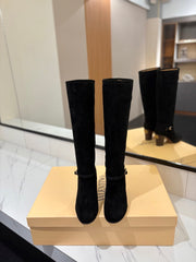 VALENTINO 25S GARAVANI PATTIE KNEE-HIGH BOOTS 80 MM IN BLACK SUEDE