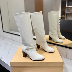 VALENTINO 25S GARAVANI PATTIE KNEE-HIGH BOOTS 80 MM IN WHITE CALFSKIN
