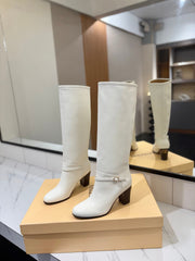 VALENTINO 25S GARAVANI PATTIE KNEE-HIGH BOOTS 80 MM IN WHITE CALFSKIN