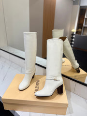 VALENTINO 25S GARAVANI PATTIE KNEE-HIGH BOOTS 80 MM IN WHITE CALFSKIN