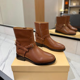 VALENTINO 25S PATTIE ANKLE BOOTS IN BROWN CALFSKIN WITH GOLD HARDWARE