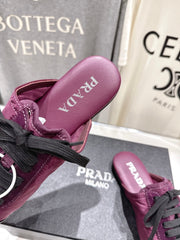 PRADA 25S MULES IN PLUM WITH METAL TOECAP