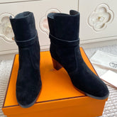 HM 25S FRENCHIE 50 ANKLE BOOT 50 MM IN BLACK SUEDE WITH SILVER HARDWARE