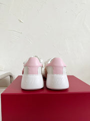 VIV' SKATE SNEAKERS IN WHITE CALFSKIN LIGHT PINK GLITTER STRAP AND CRYSTAL BUCKLE