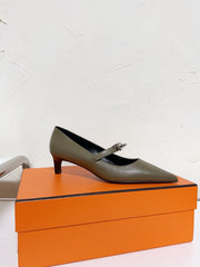 KIARA FLAT PUMP IN ARMY GREEN CALFSKIN