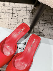 PRADA 25S POINTED-TOE MULES IN CRIMSON RED SATIN