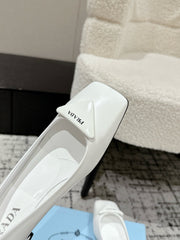 PRADA 25S SQUARE TOE HIGH HEELS IN WHITE PATENT CALFSKIN