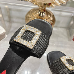 ESPADRILLES MULES IN BLACK RAFFIA