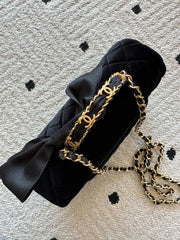 CHANEL 25S MINI FLAP BAG 23 IN BLACK VELVET WITH GOLD HARDWARE